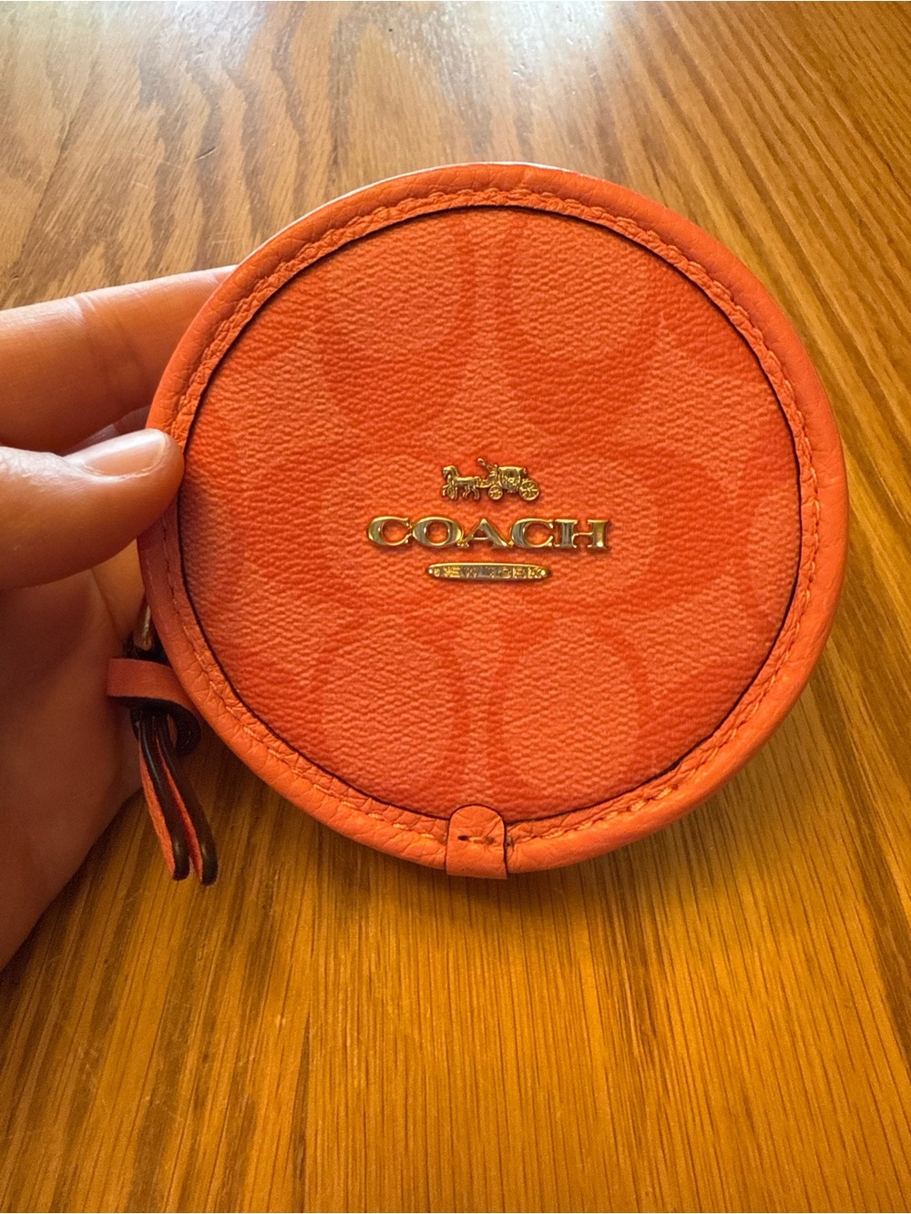 COACH Round Zip Coin Case - Coral Orange